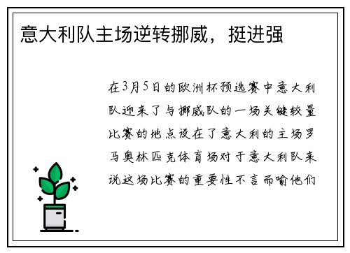 意大利队主场逆转挪威，挺进强